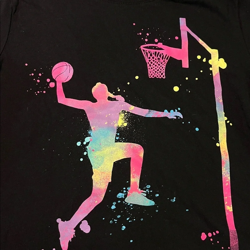 Girls black and neon basketball print tee new